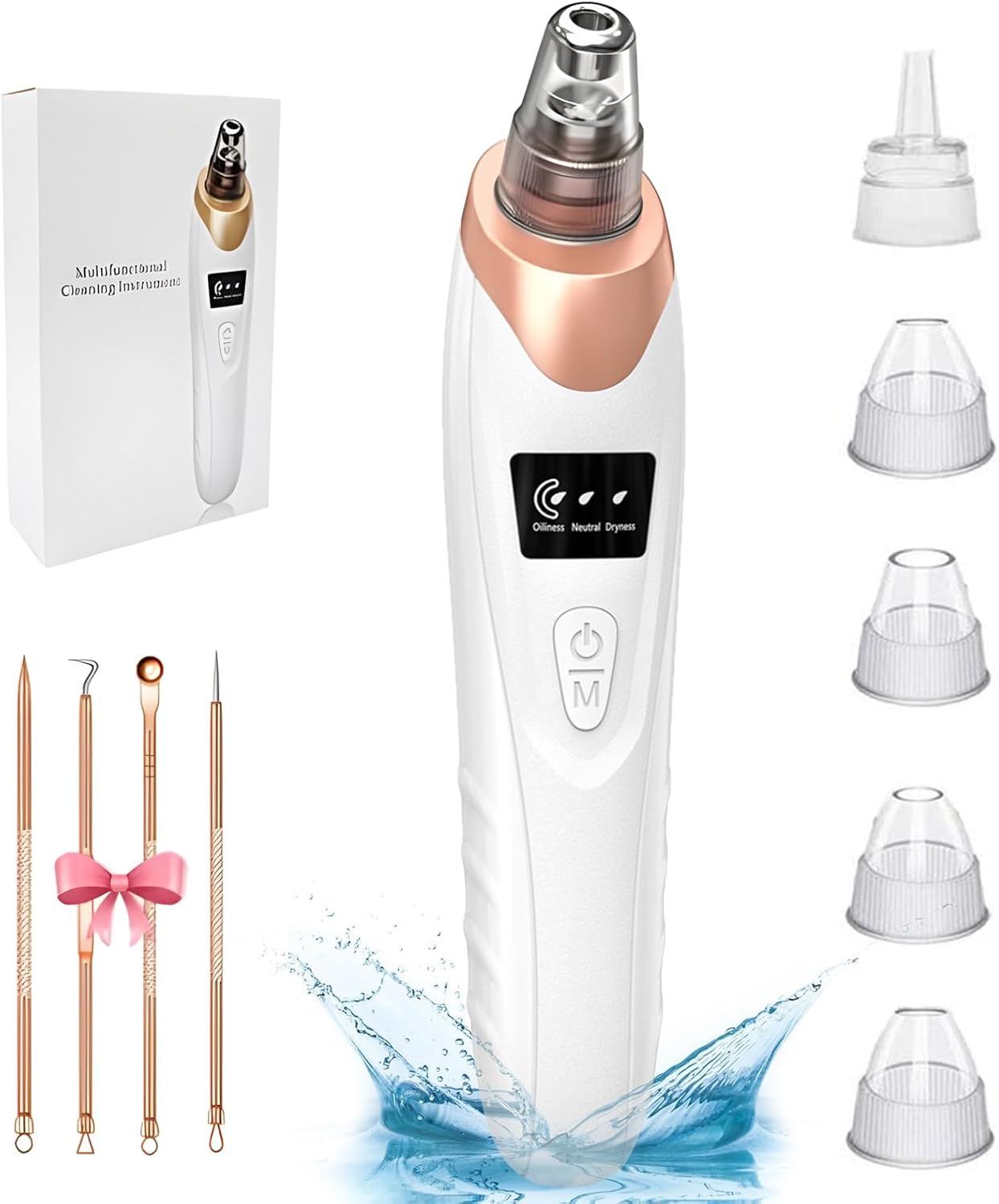 Heated Pore Vacuum Blackhead Remover with 5 Suction Tips