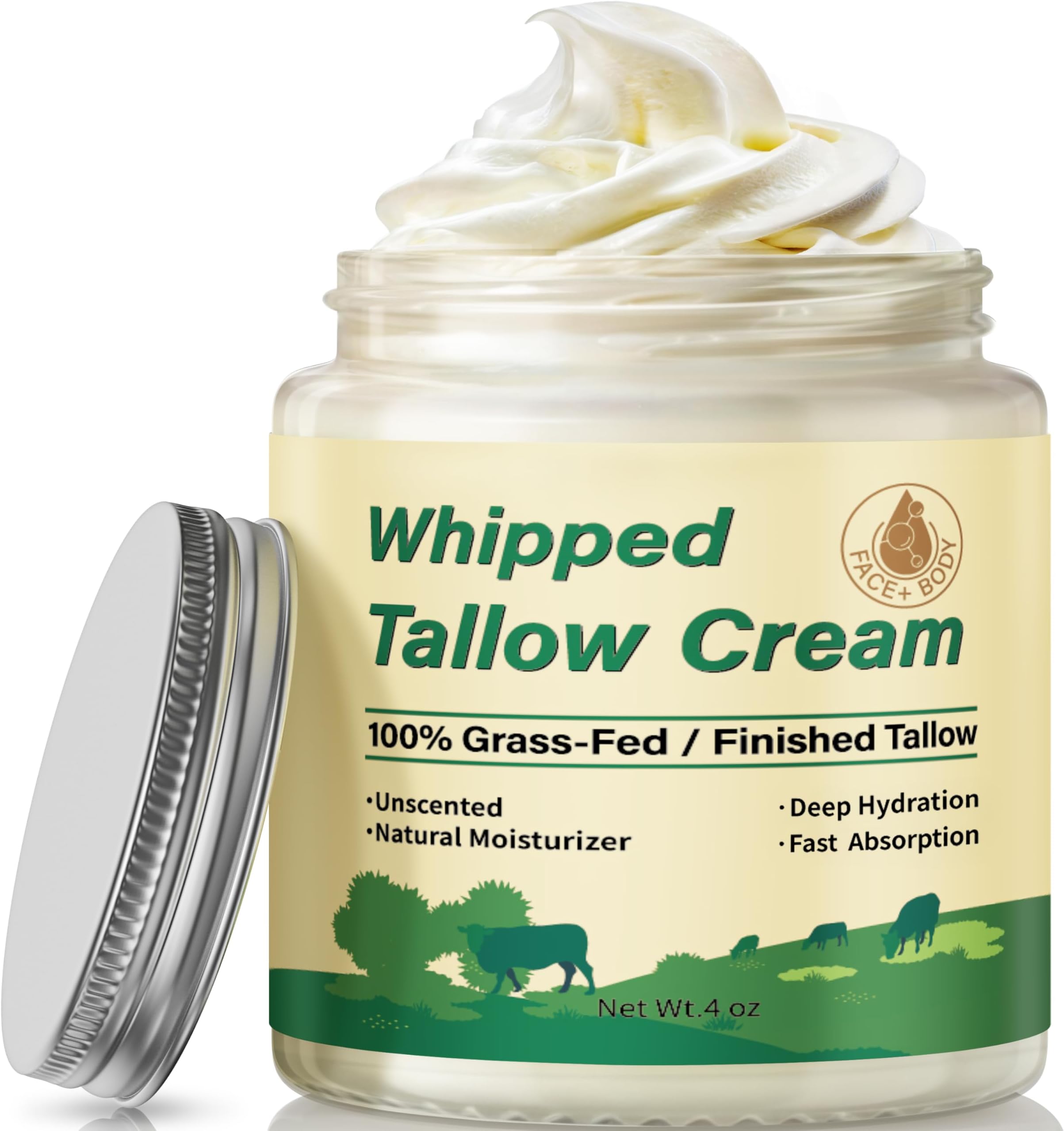 Whipped Grass-Fed Beef Tallow Face Moisturizer for Soft Skin